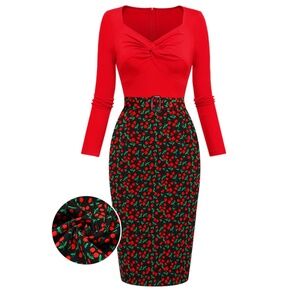 Twist Front Cherry Wiggle Dress